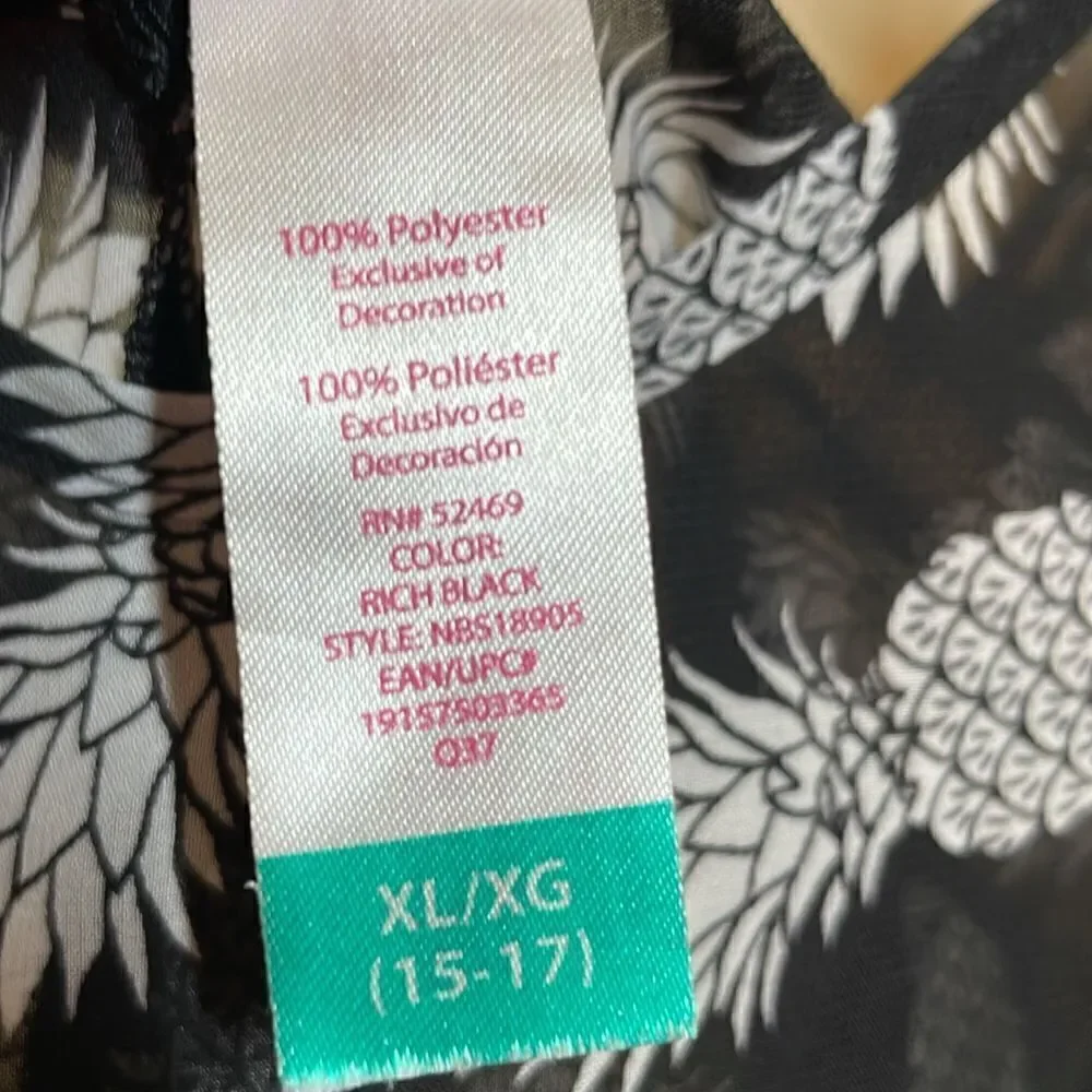 No Boundaries Pineapple Print Kaftan Shawl size XL Black & White semi sheer